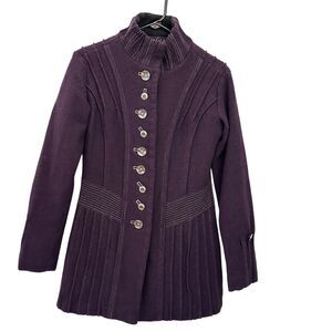 Icelandic Designs Purple 100% Wool Art to Wear‎ Military Style Pea Coat Size S
